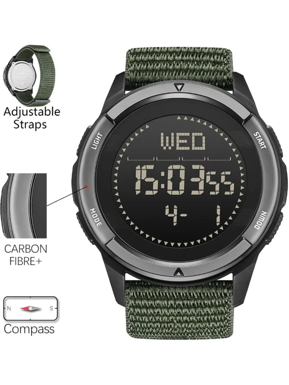 Men's Tactical Military Watch - Waterproof 164FT, Fitness Tracker, Compass